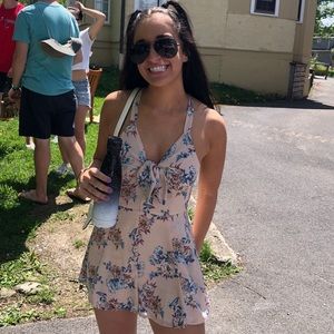 CUTE FLORAL PINK ROMPER WITH TIE IN THE FRONT